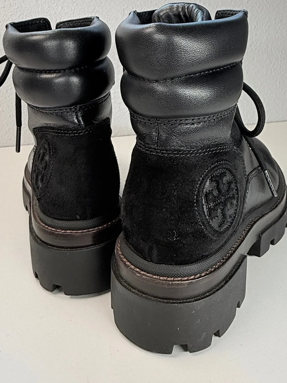Tory Burch Miller Lug Hiker Boots Perfect Black Leather women size 6 m Moto